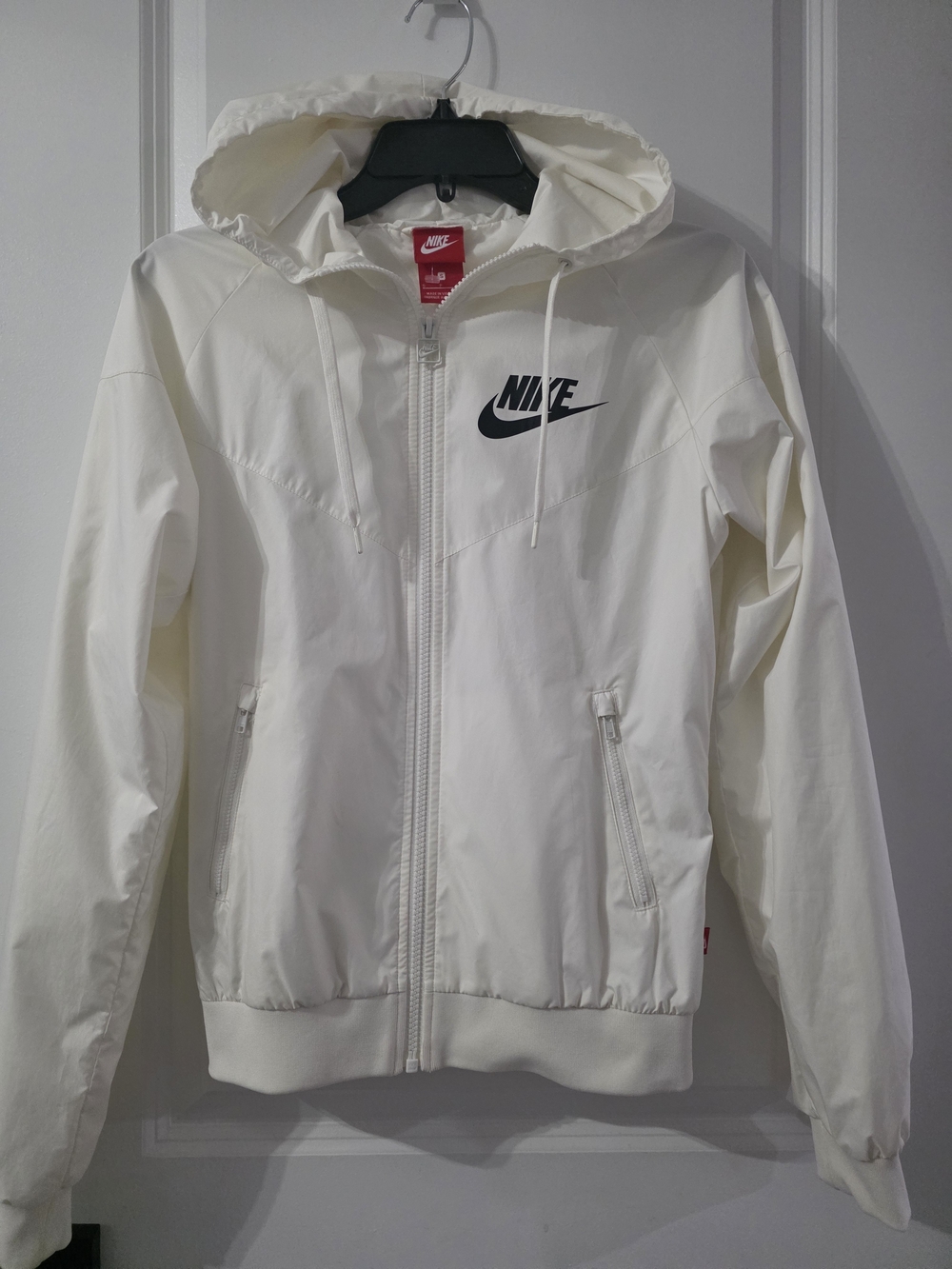 Nike White Hooded Zip Jacket with Red Tag